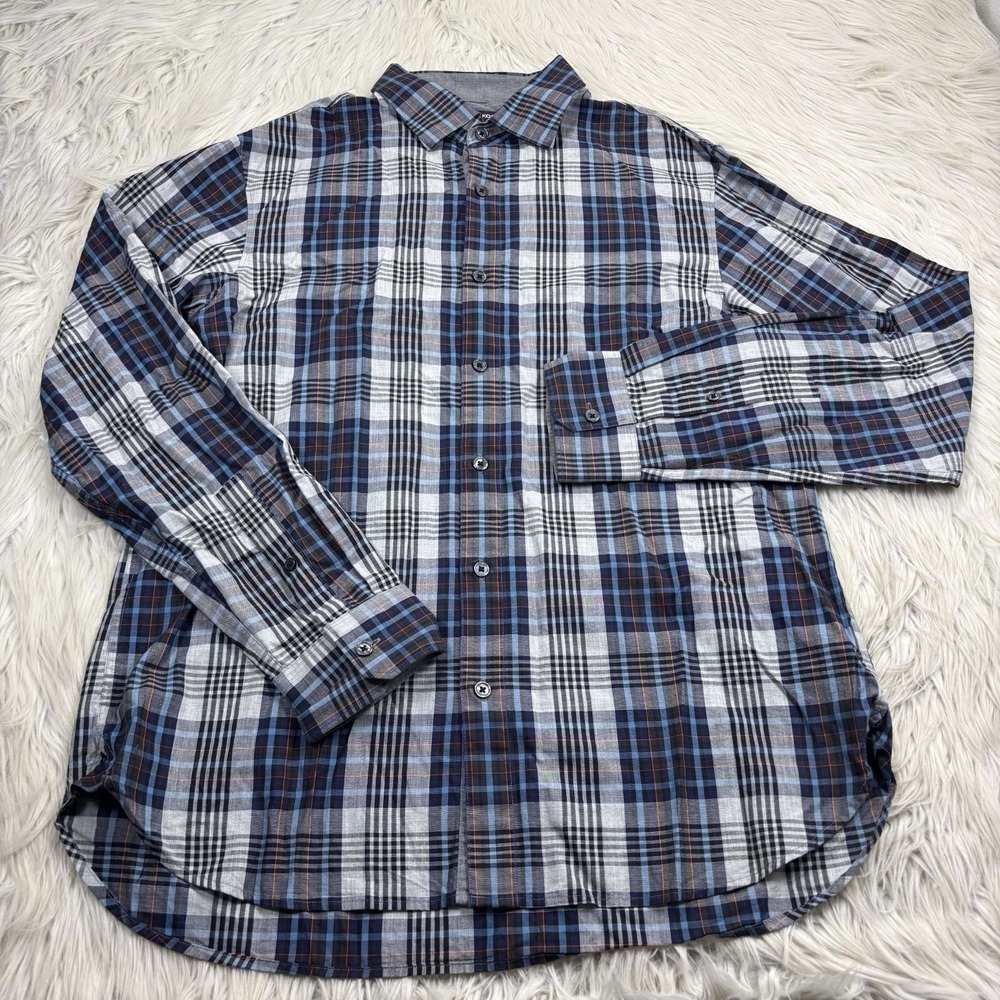 Michael Kors Men's M Plaid Button Front Long Sleeve Oxford Shirt Preppy Heritage